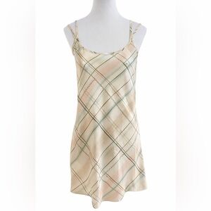 Jones New York Satin Slip Dress Plaid Bias Cut Spaghetti Strap Size S - New